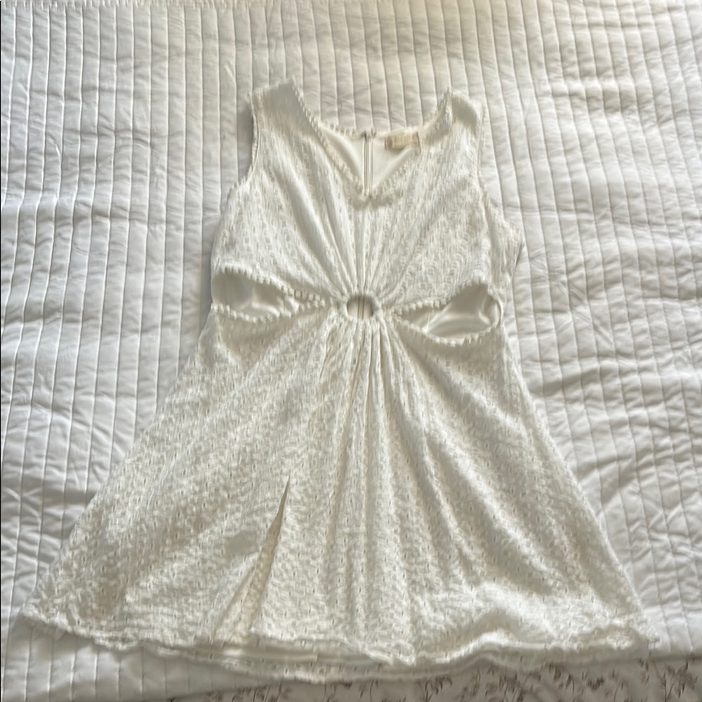 White Lace Mini Dress with Cut Outs